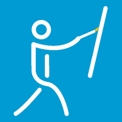 A graphic with an icon representing the Olympic Arts Events, in the blue, yellow and white of Edinburgh Art Festival